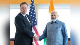 Tesla CEO Elon Musk with Prime Minister Narendra Modi in New York, US. (Twitter/MEAIndia)