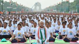 International Yoga Day, State-level yoga event, Surat yoga event, MoS Harsh Sanghavi, indian express, indian express news